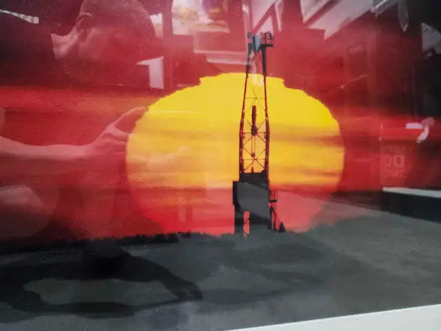 Framed Oil Rig in Sunset Photograph