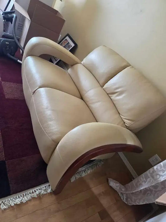 Contemporary Curved Leather Loveseat - Cream