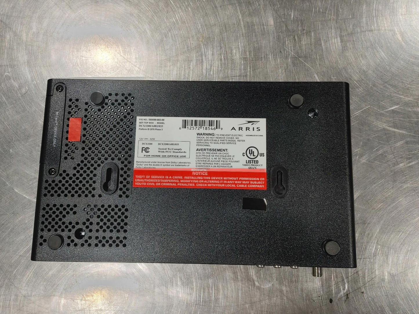 Good Condition Arris Set-Top Model DCX3200-M Black Untested No Power Supply