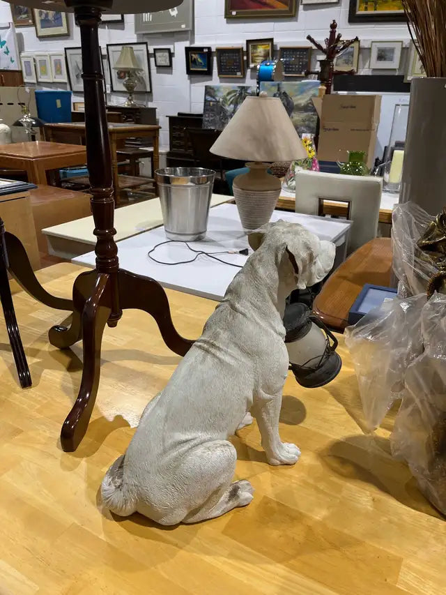 Dog Holding Lantern Statue