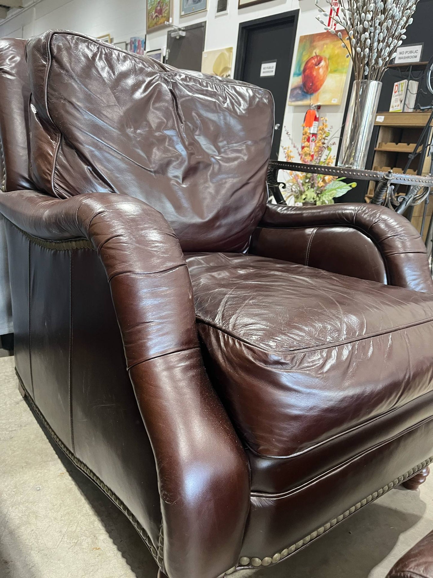 Brown Leather Chair and Ottoman Set