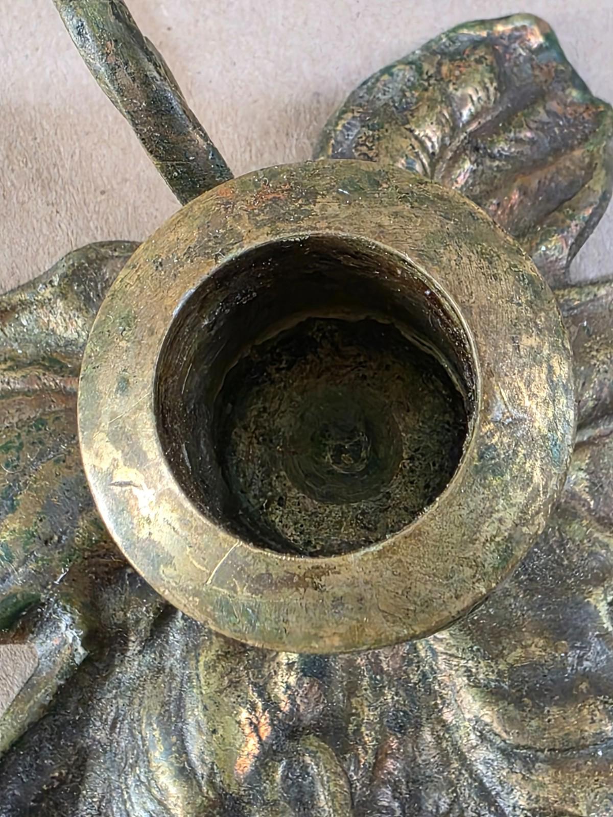 Vintage Early 20th Century Japanese Brass Lily Pad Candle Holder