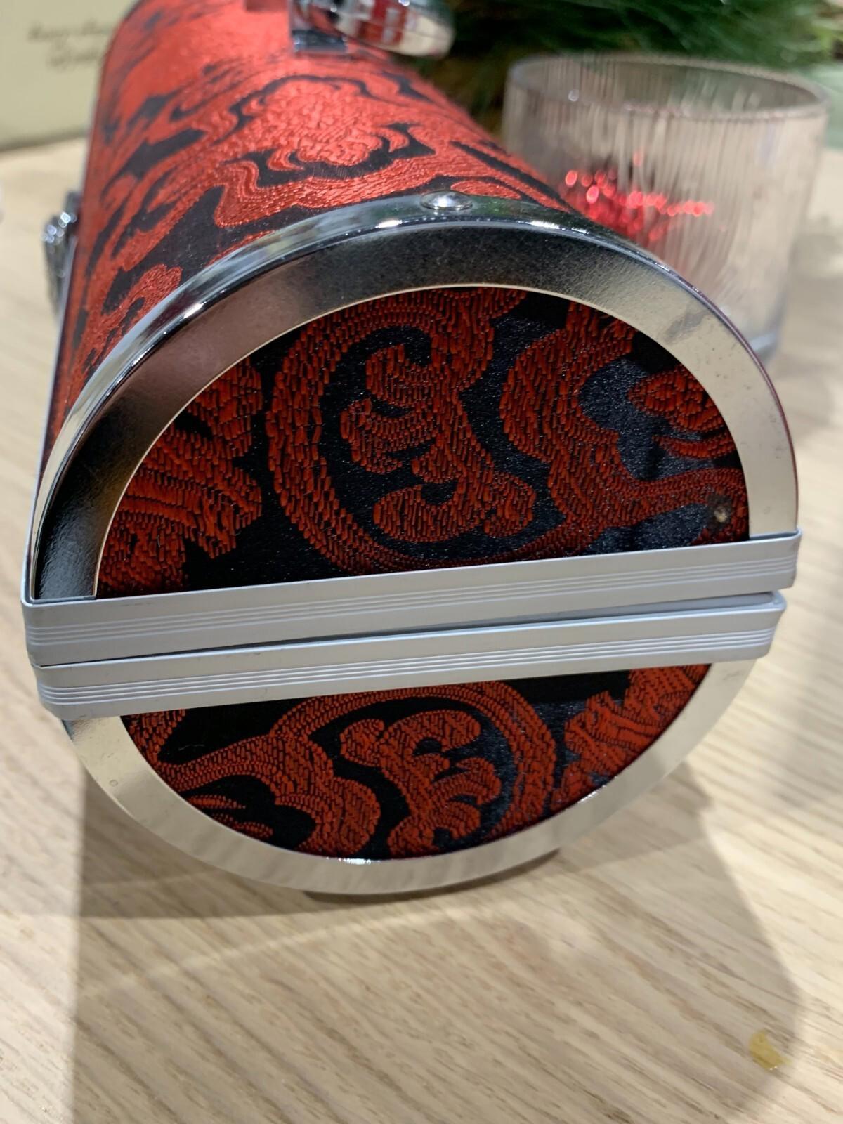 Wine Purse Carrier Cylinder Silver Handle Silver Feet Hostess Gift