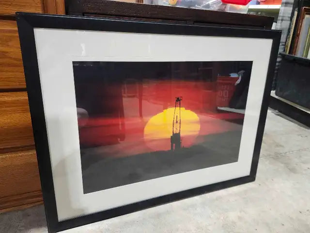Framed Oil Rig in Sunset Photograph