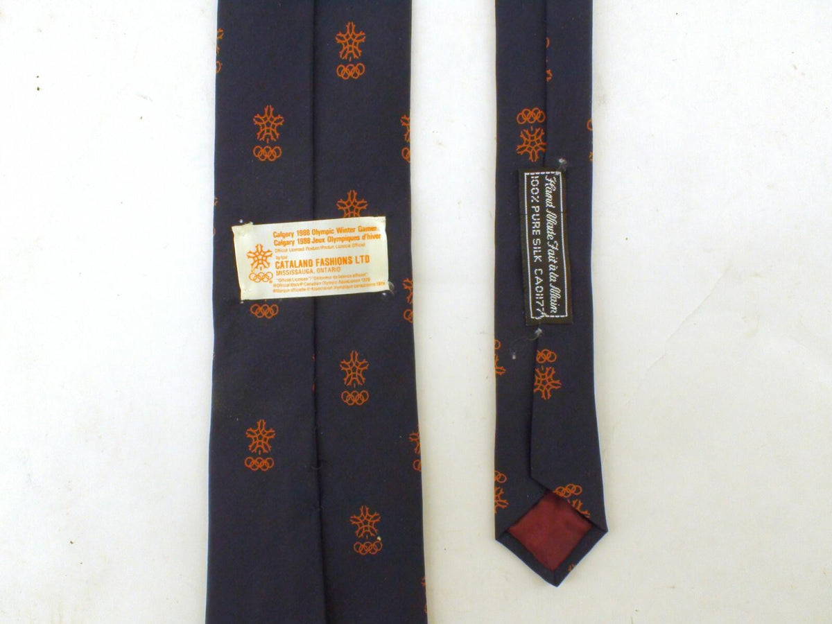 88' Winter Olympics XV Calgary Official Tie, Navy Patterned - Cataland Fashions