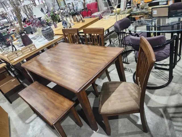 Ashley Wooden Dining Set - 3 Chairs & Bench