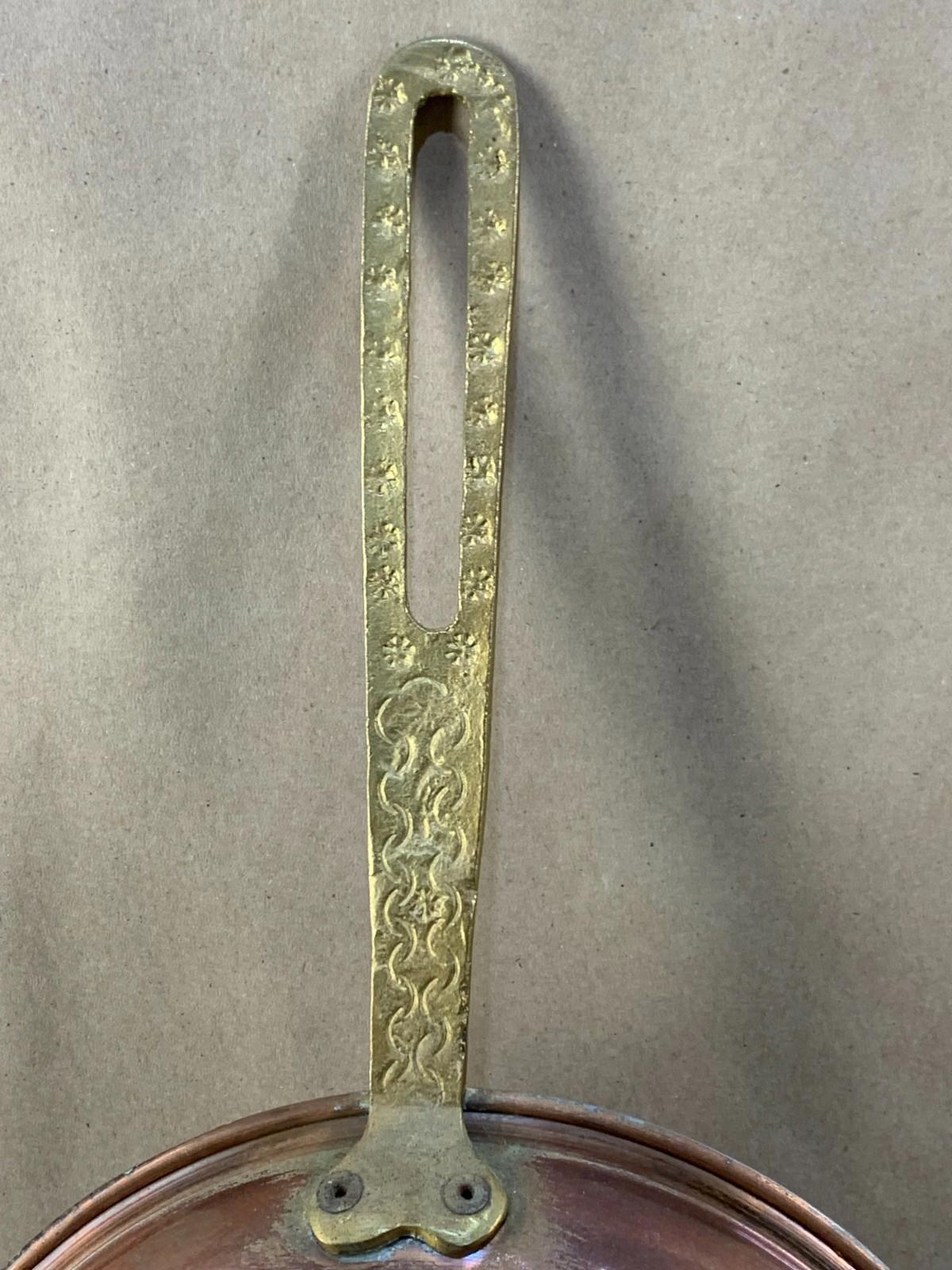 Vintage Copper Pan Mold Folk Rooster Brass Handle Great Patina