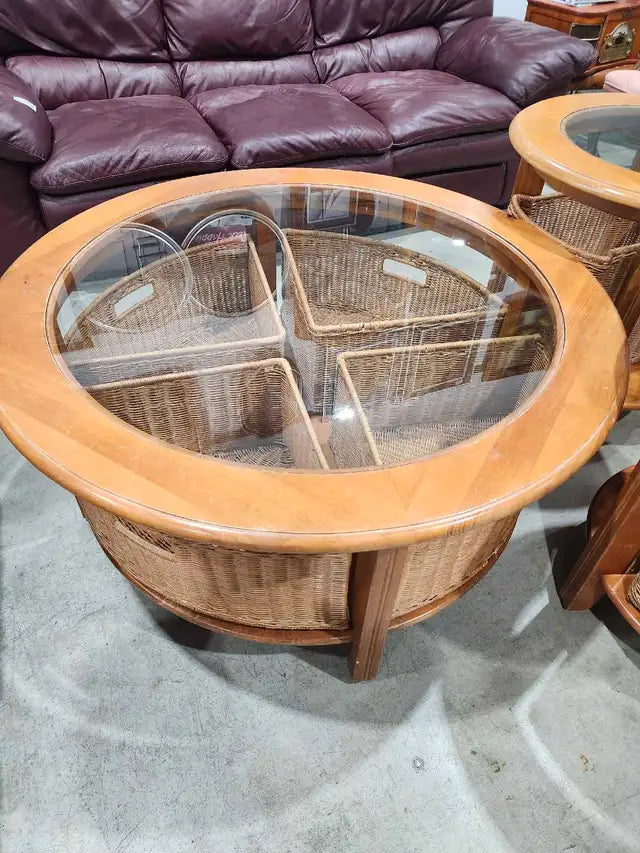Glass Rattan Coffee & End Table Set