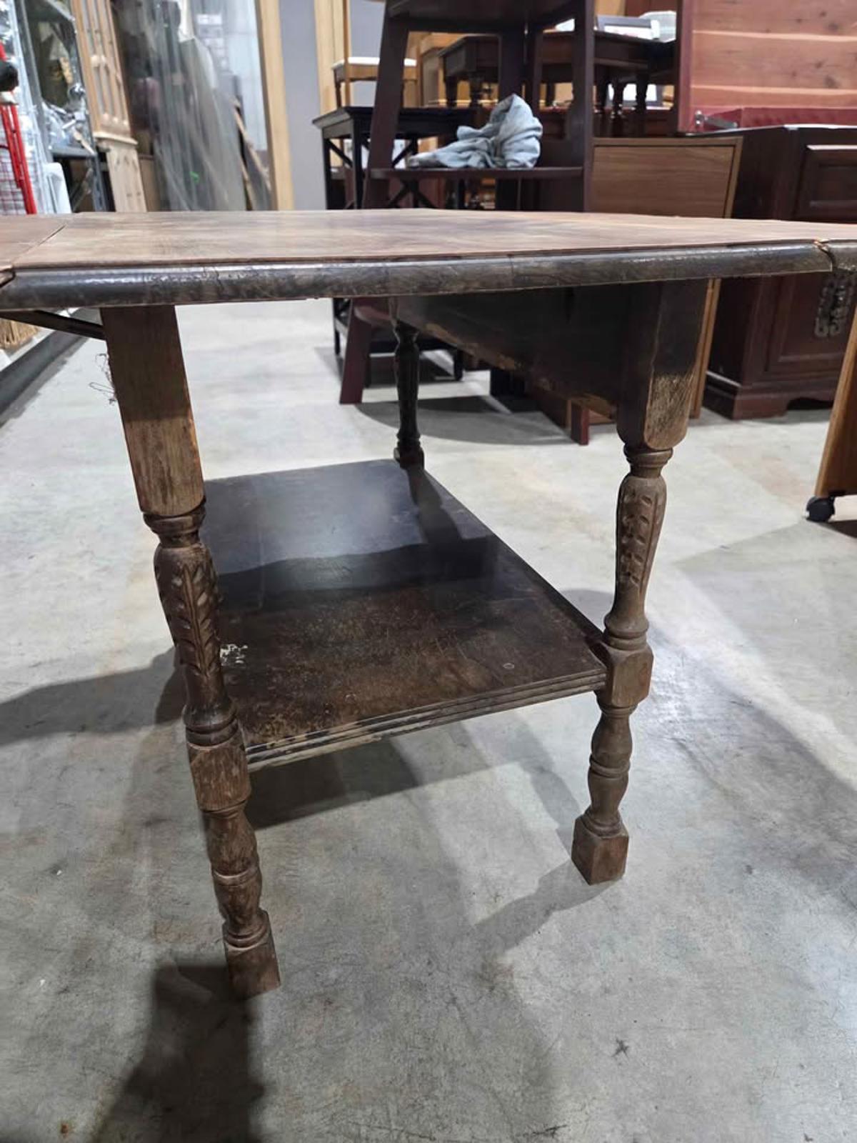 Rustic Wood Drop Leaf Side Table