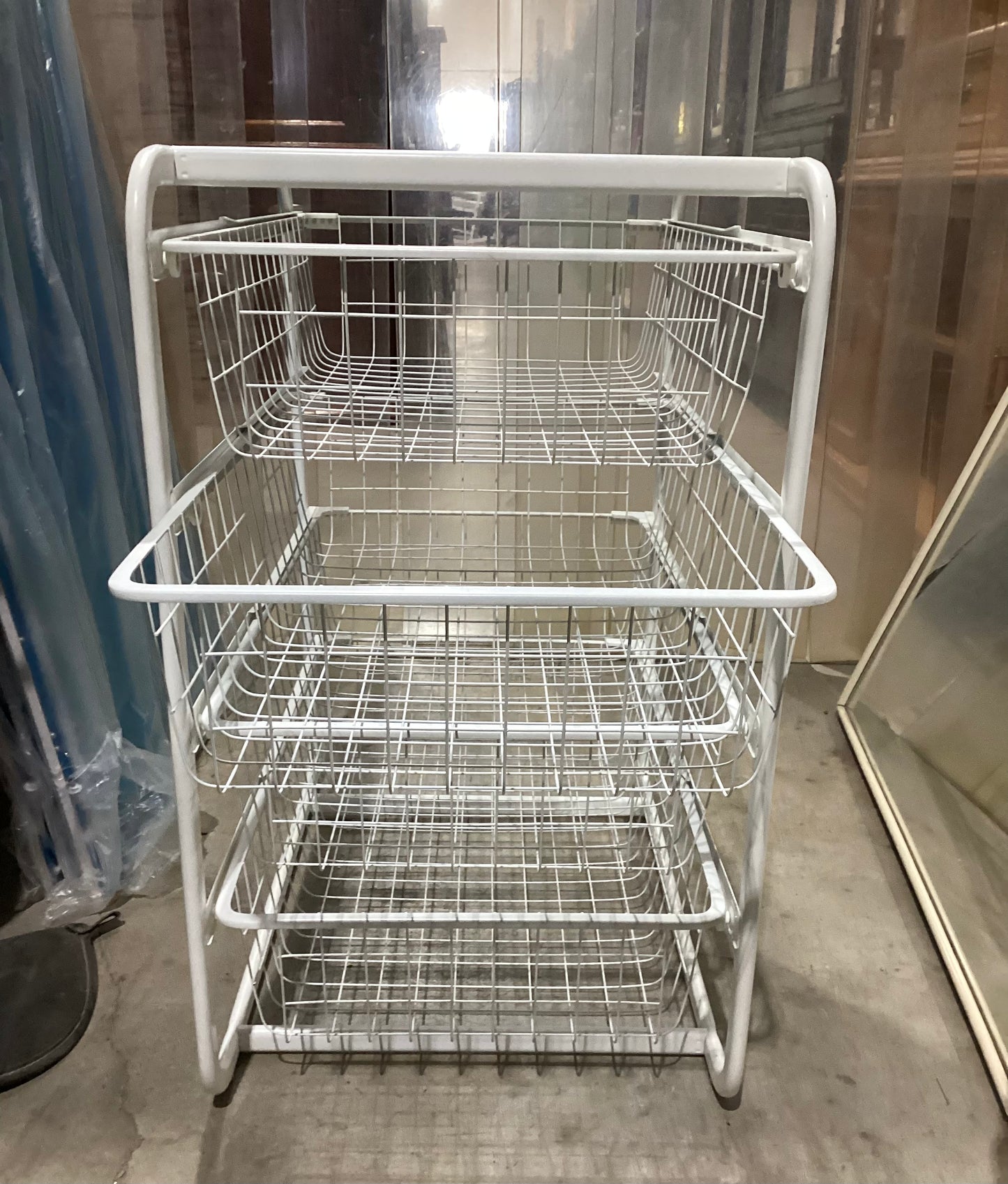 White Wire Basket Storage Rack