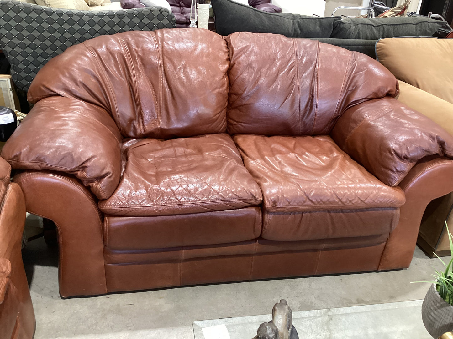 Brown Leather Loveseat Sofa