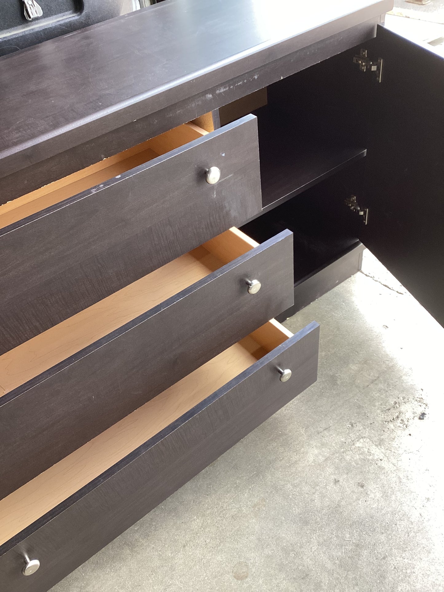 Dark Brown Dresser with Drawers and Cabinet
