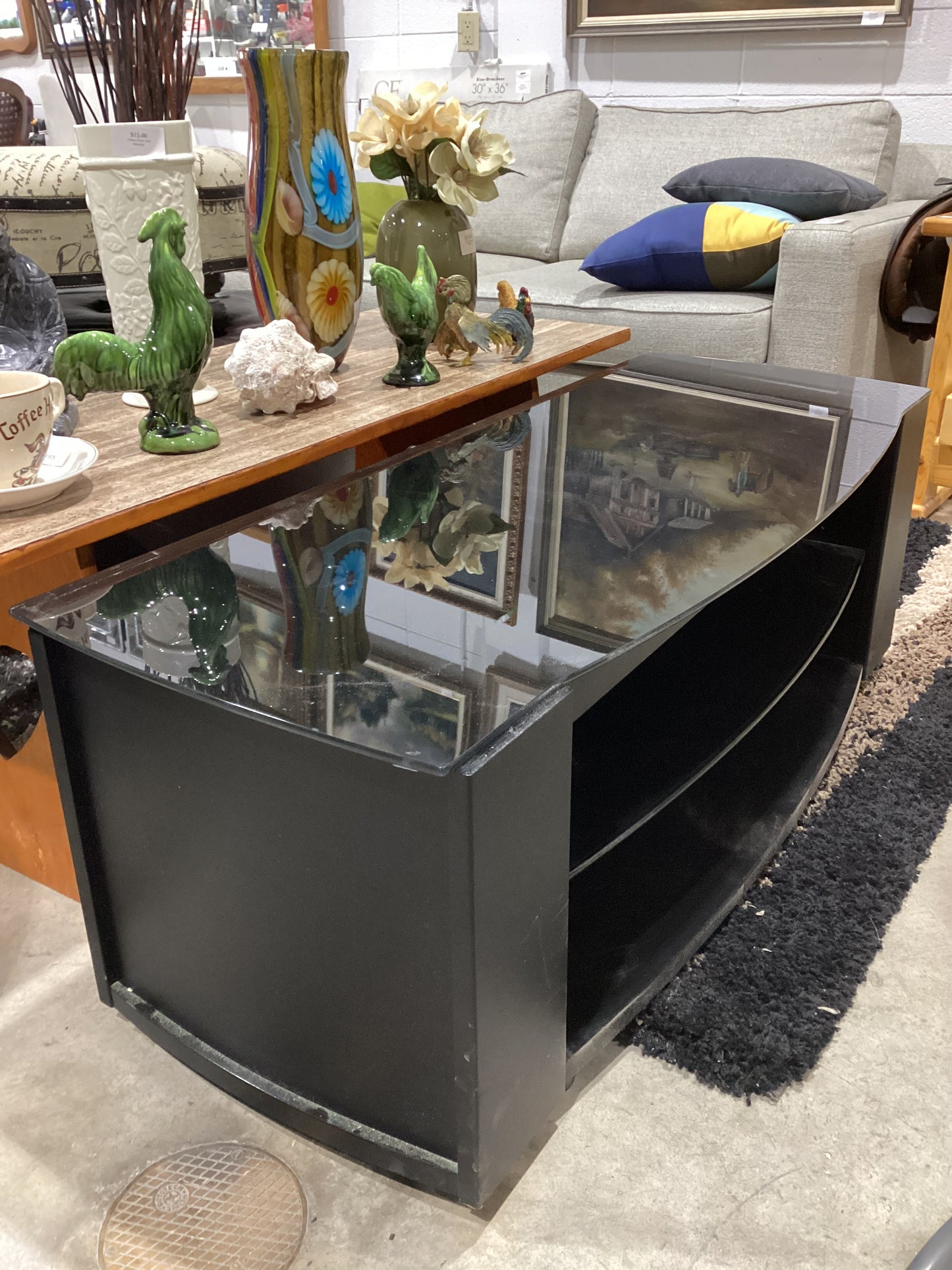 Black Glass Top TV Stand