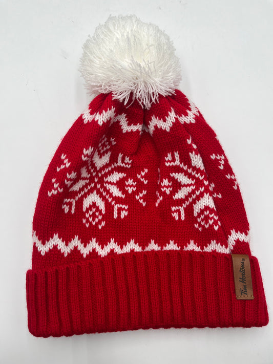 Tim Hortons Red & White Snowflake Knit Winter Toque Hat and Mittens Set