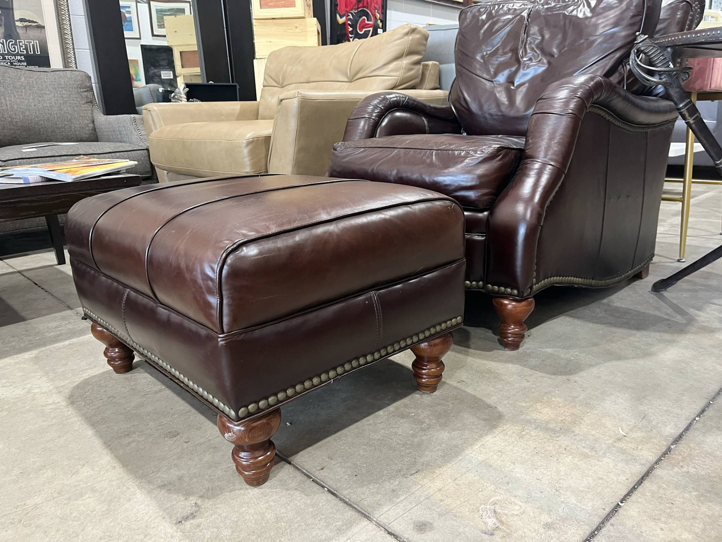 Brown Leather Chair and Ottoman Set