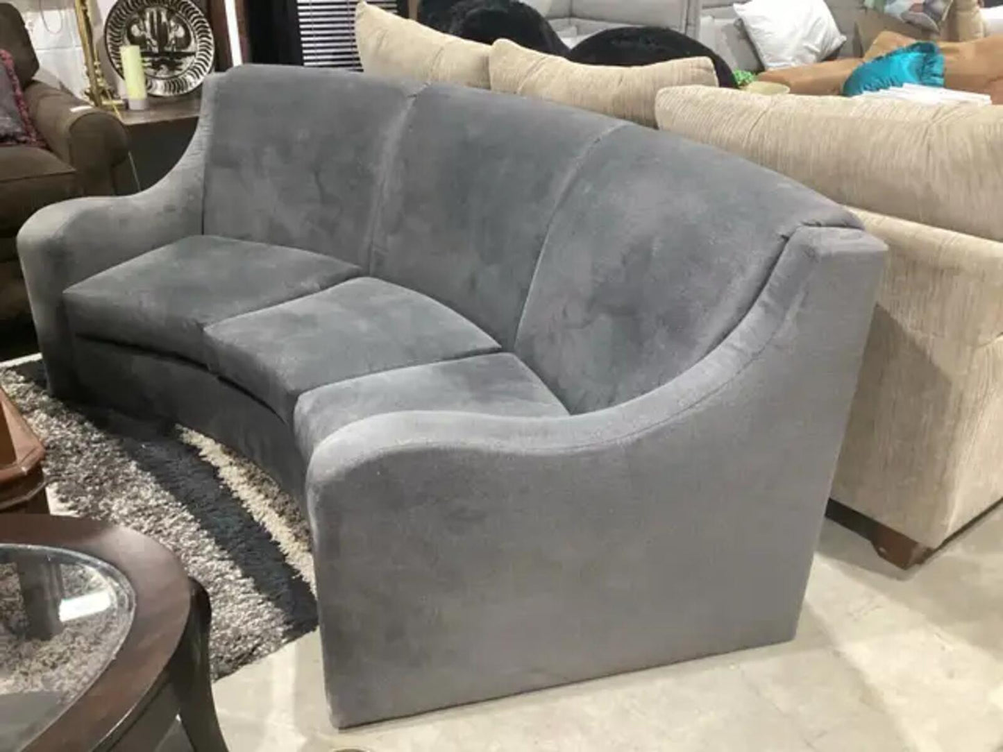 Grey 3 Seat Velvet Curved Sofa