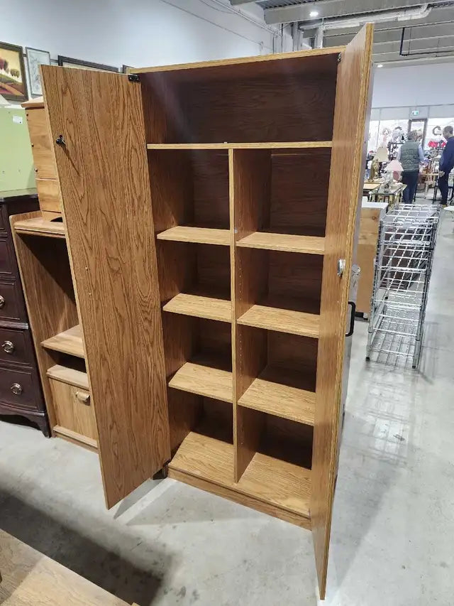 Oak Wardrobe with Multiple Shelves