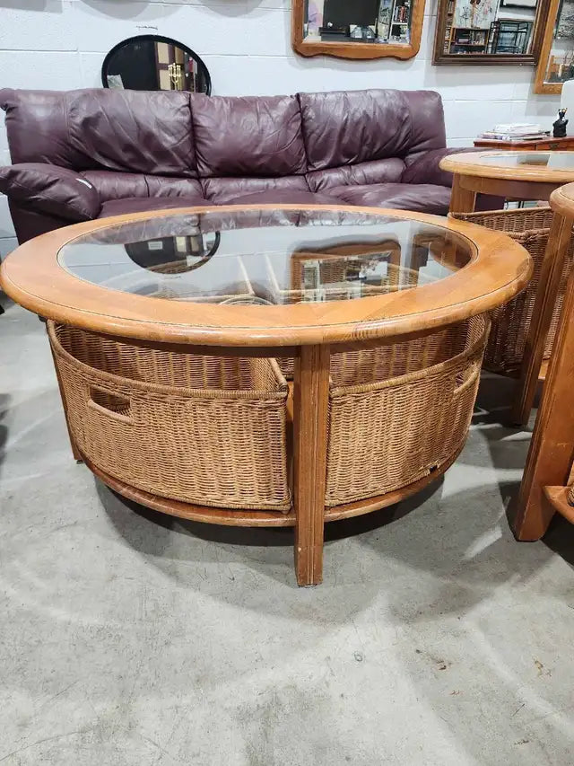 Glass Rattan Coffee & End Table Set