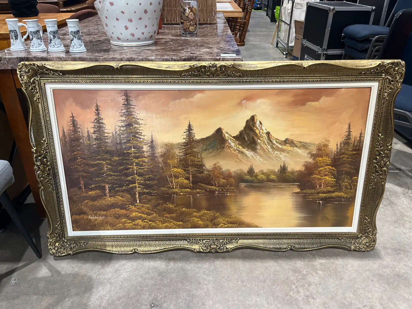 Vintage Mountain Scene Painting