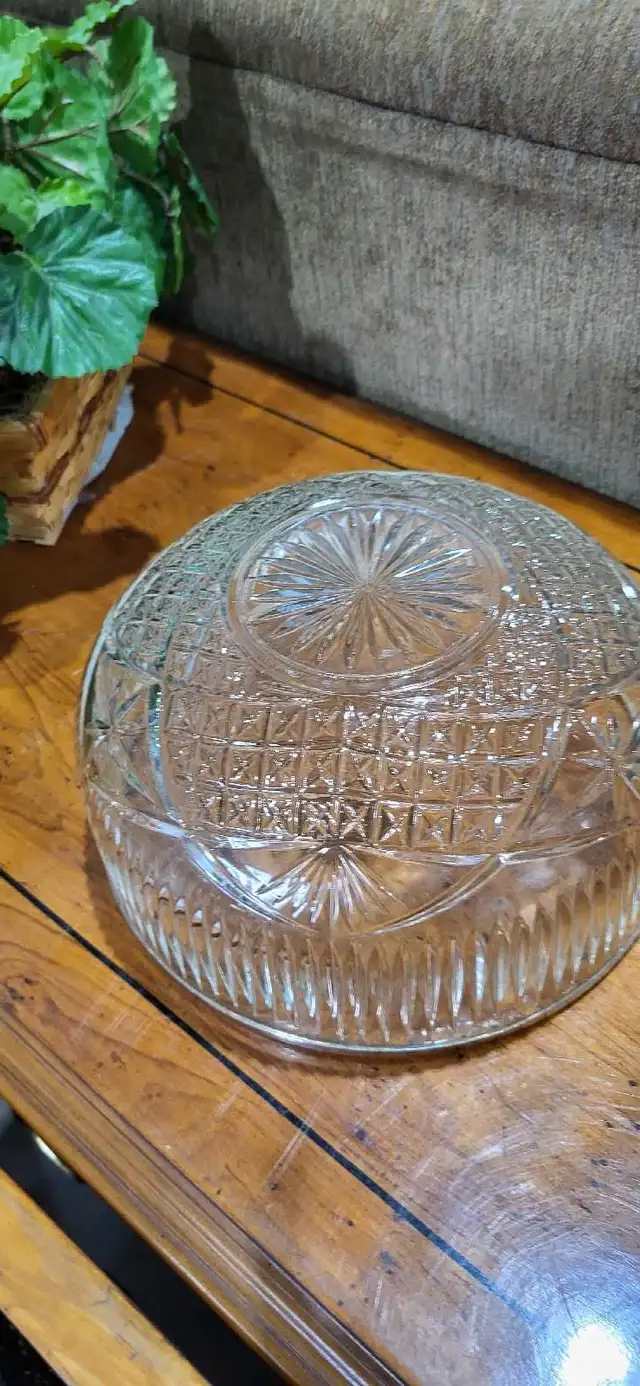Crystal Serving Bowl with Metal Rim