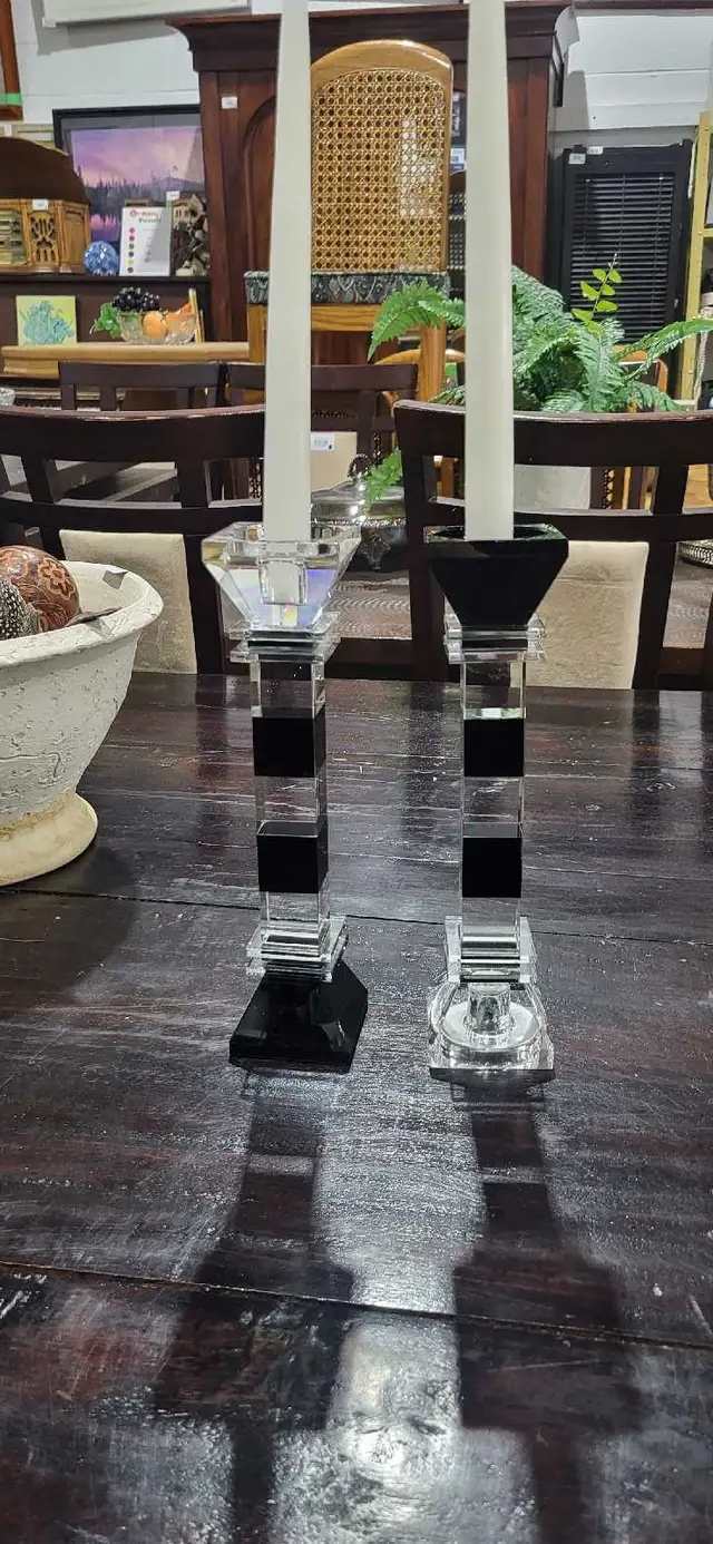 Crystal and Black Glass Candlestick Holders