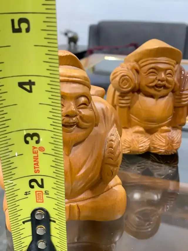 Japanese Hinoki Daikoku Hand Carved Wooden Figures, Hand Made