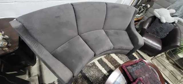 Curved Grey Sofa - Velvet Material