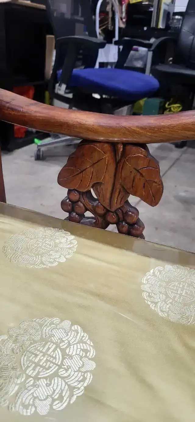Vintage Asian Style Marble Inlay Chairs and Side Table