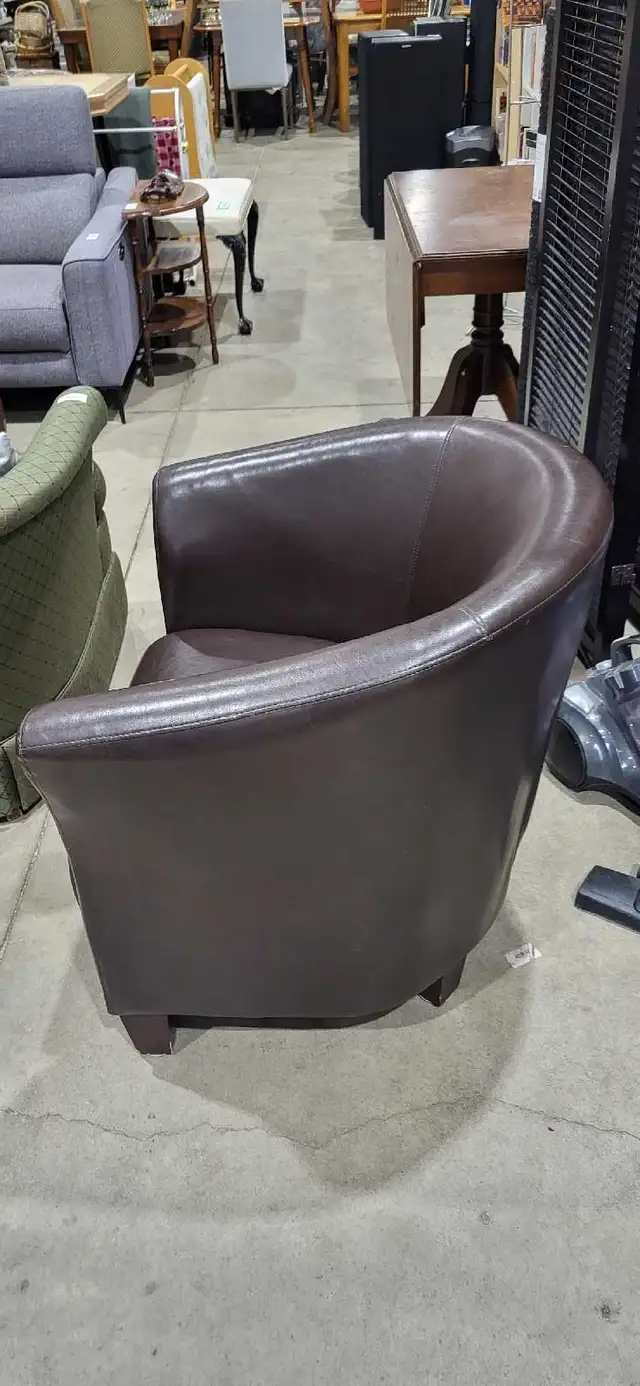 Brown Leather Barrel Chair