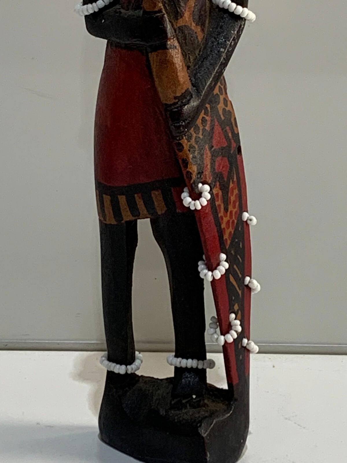 African Art - Maasai Warrior Hand Carved Wood Statue Sculpture.
