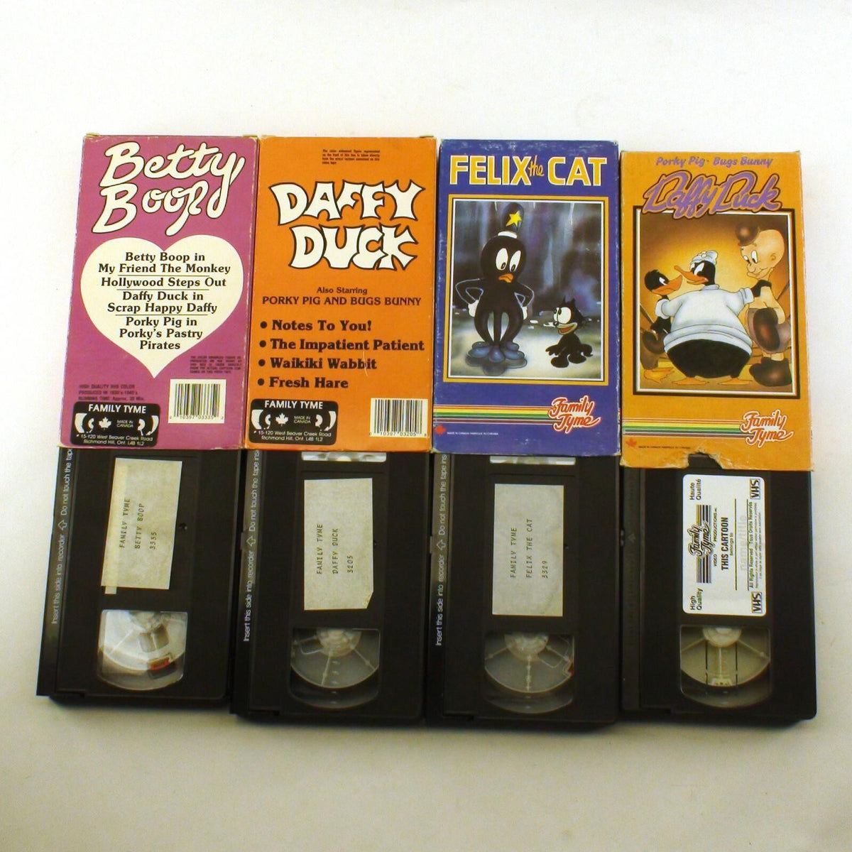 Family Tyme Vintage VHS Lot of 4 - Daffy Duck, Felix The Cat, Betty Boop, Tested