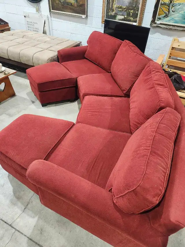 Red Sectional Sofa with Ottomans