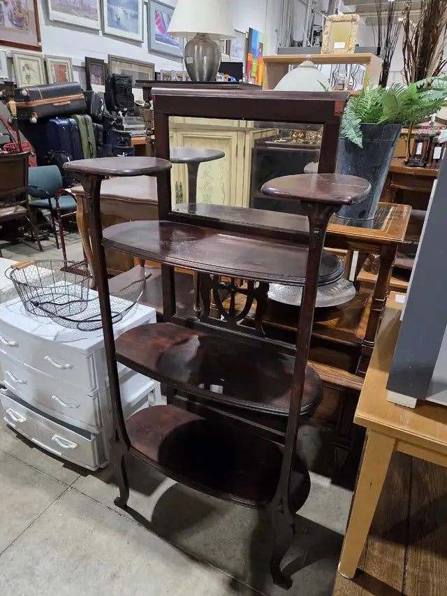 Antique Wooden Plant Stand w/ Mirror