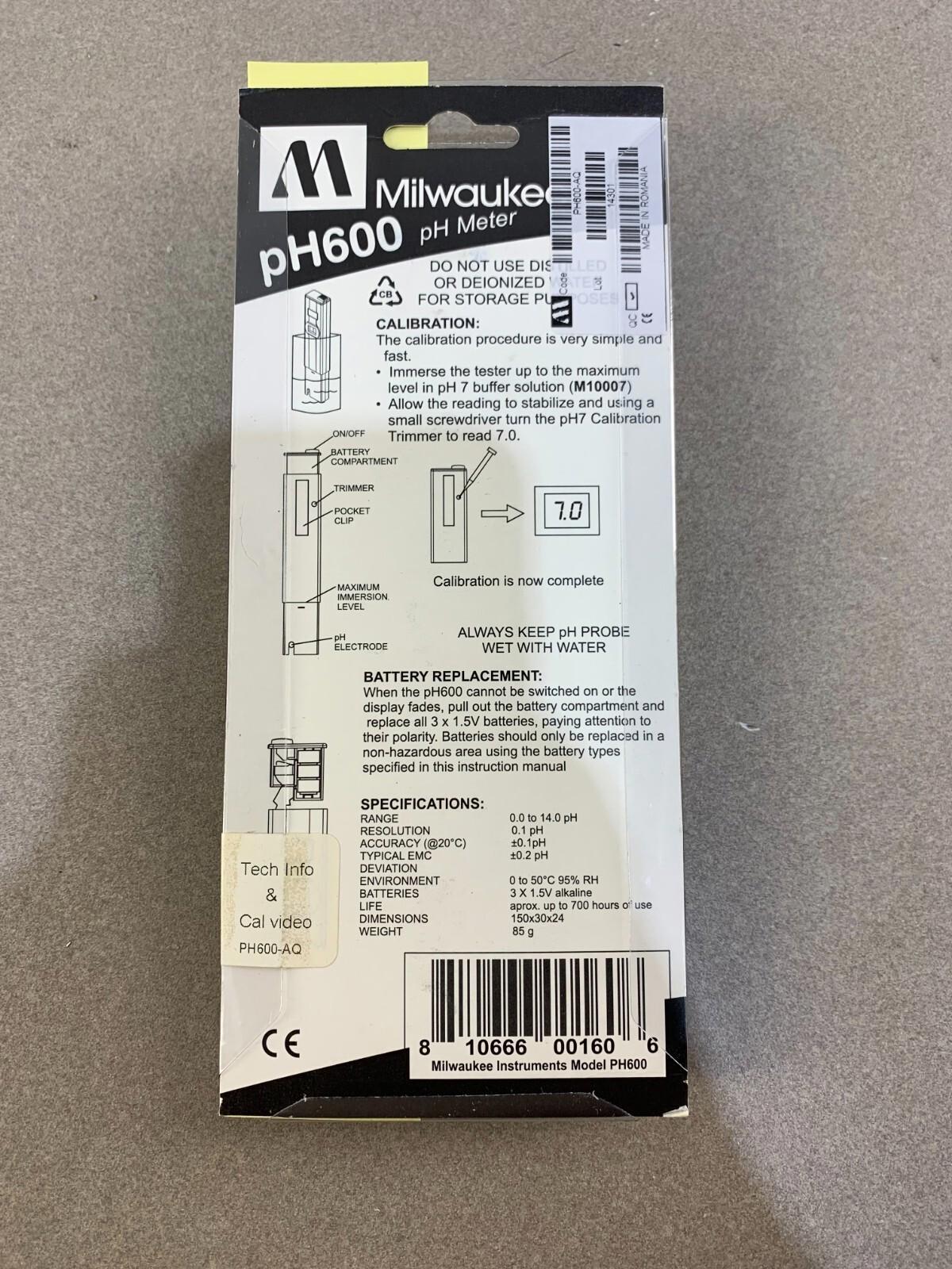 Milwaukee Instruments PH600 Digital Water pH Meter/Tester.