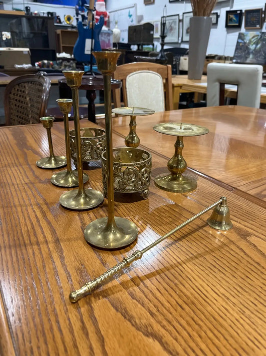 Set of 9 pieces, Brass Candlesticks