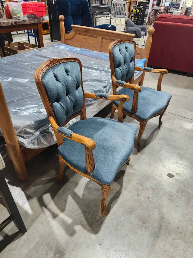 Vintage Blue Tufted Arm Chairs