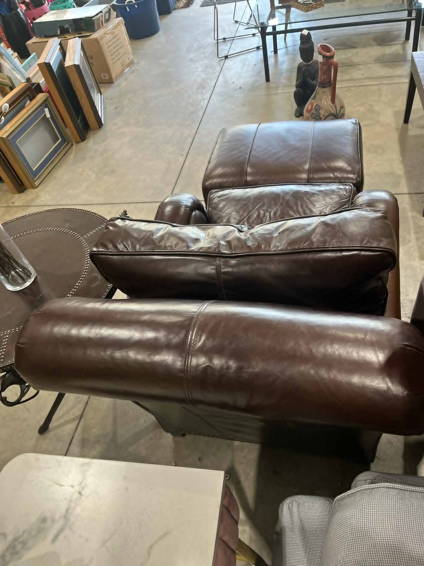 Brown Leather Chair and Ottoman Set
