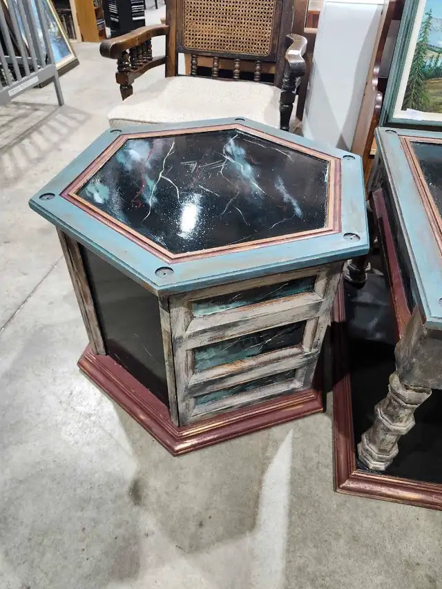 Hand-Painted Vintage Side Tables - Unique Pair