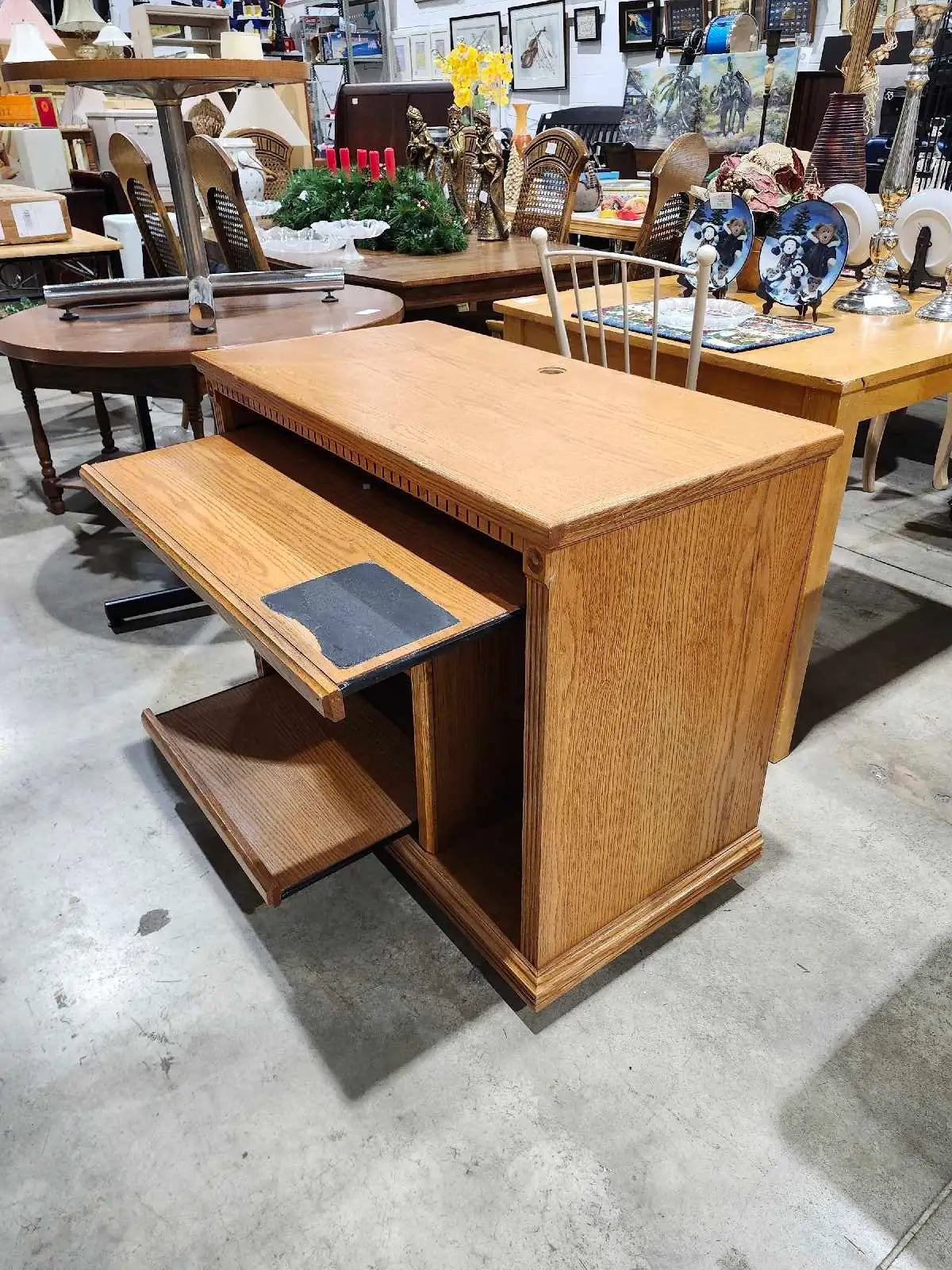 Rolling Solid Oak Computer Desk