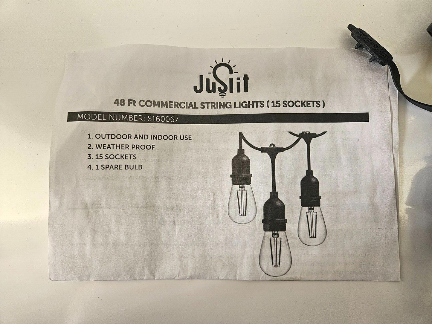 48FT Outdoor Waterproof Commercial Grade Patio Gazebo String Lights