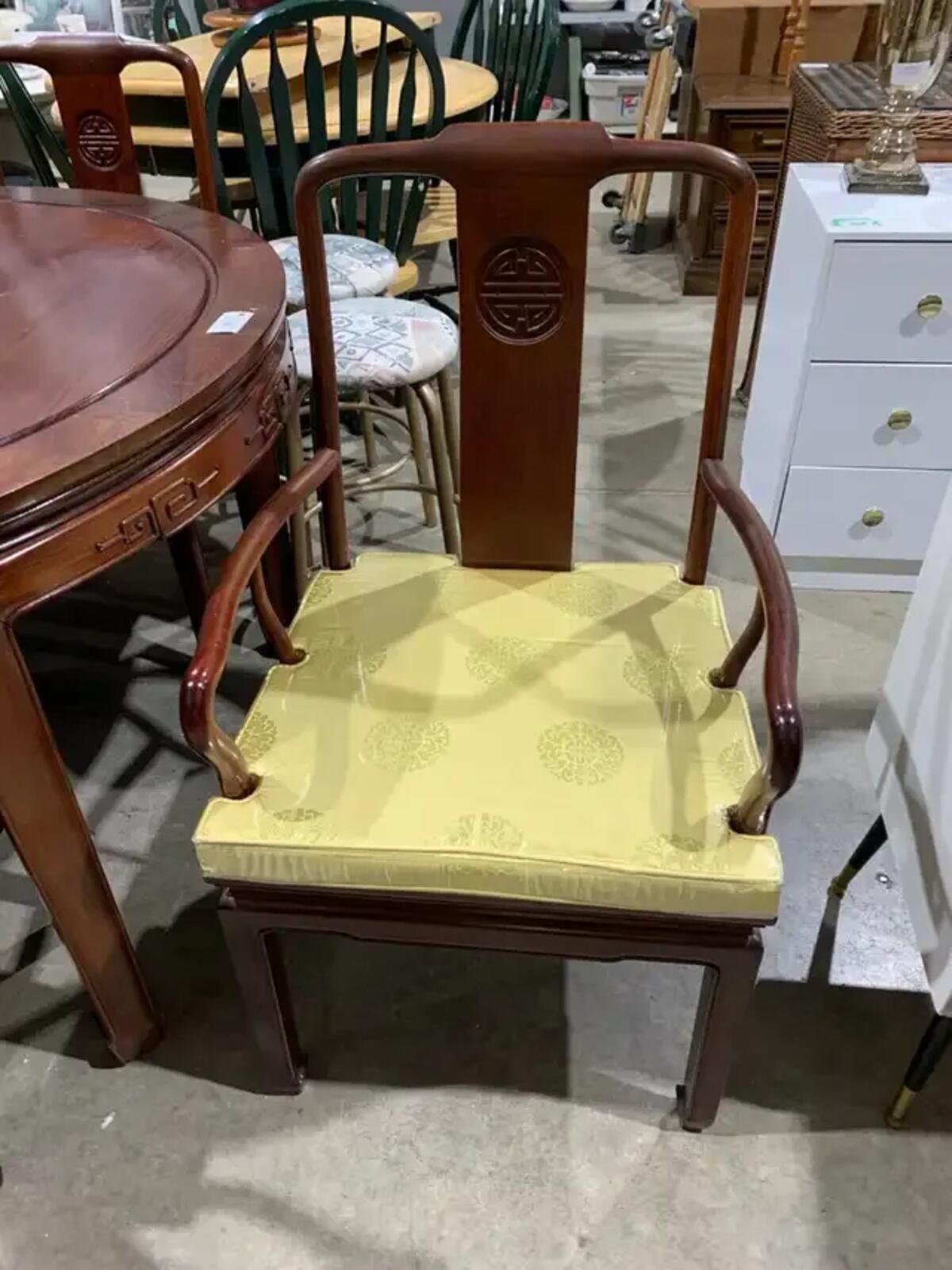 Chinese Hardwood Dining Table and Chairs Longevity Symbol