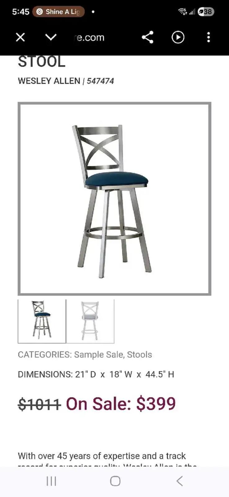 Metal 30" Swivel Bar Stools - 2 Available
