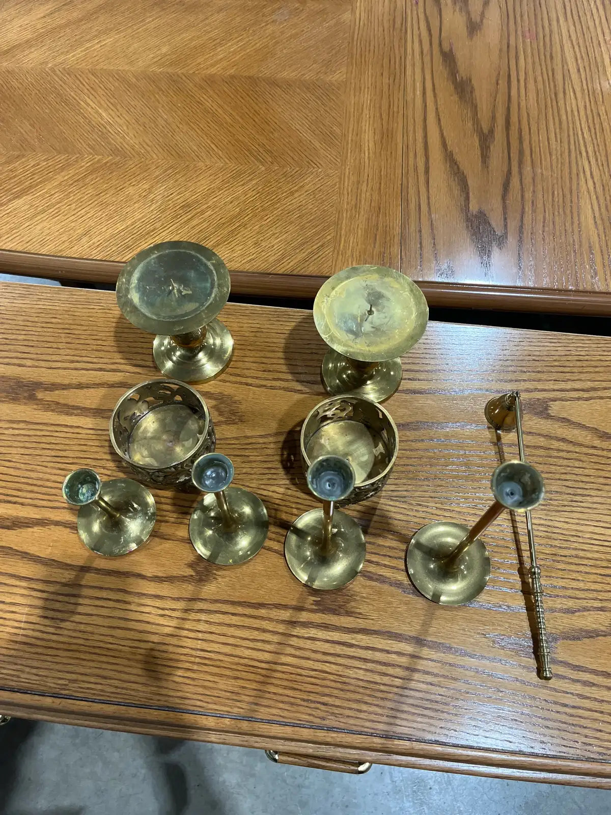 Set of 9 pieces, Brass Candlesticks