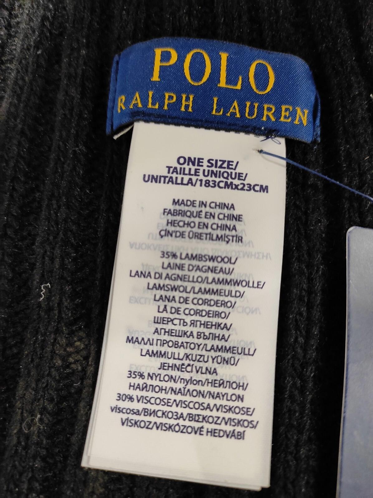 NWT Polo Ralph Lauren Men's Black 35% LambsWool Classic Ribbed Knit Logo Scarf