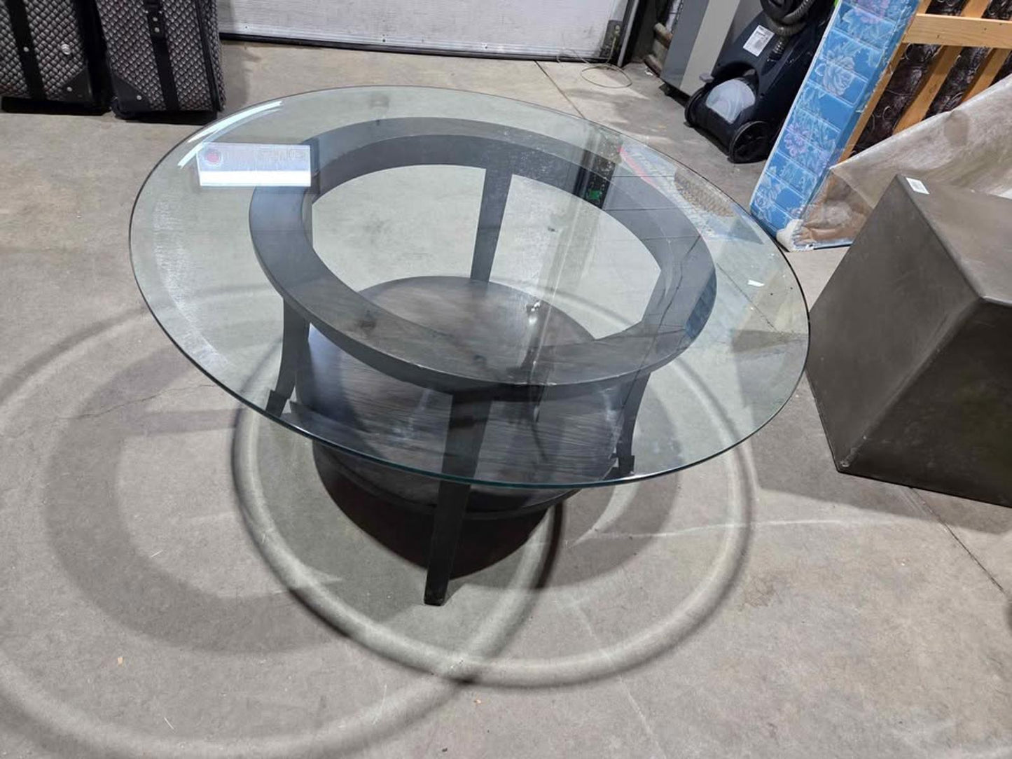 Round Glass Top Coffee Table Dark Wood Base