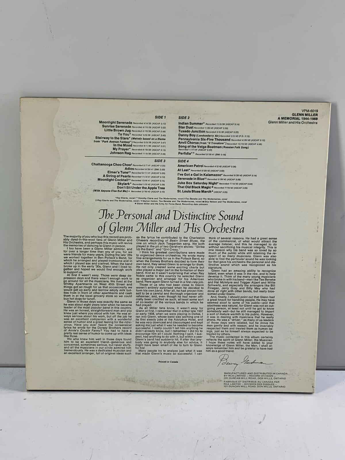 Glenn Miller - A Memorial 1944-1969, RCA VICTOR ΜΟΝΟ TWO RECORD SET