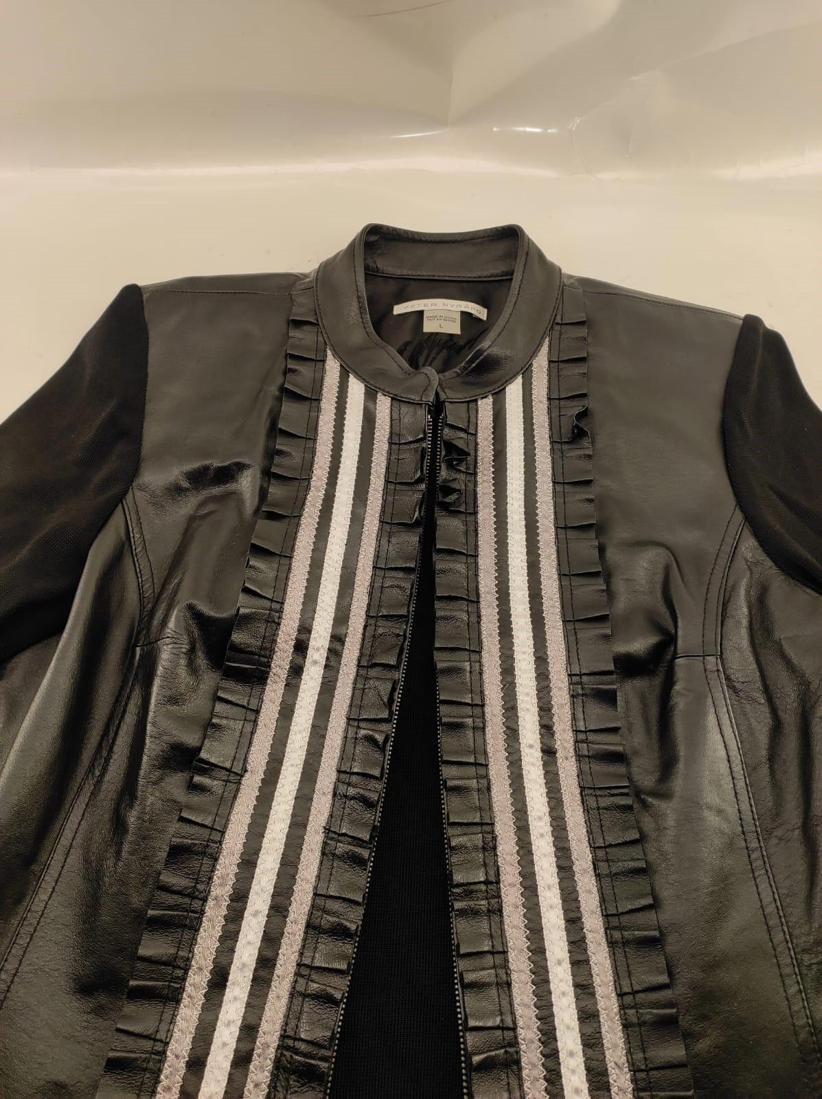 Peter Nygard Black Leather Combo Jacket - Size L