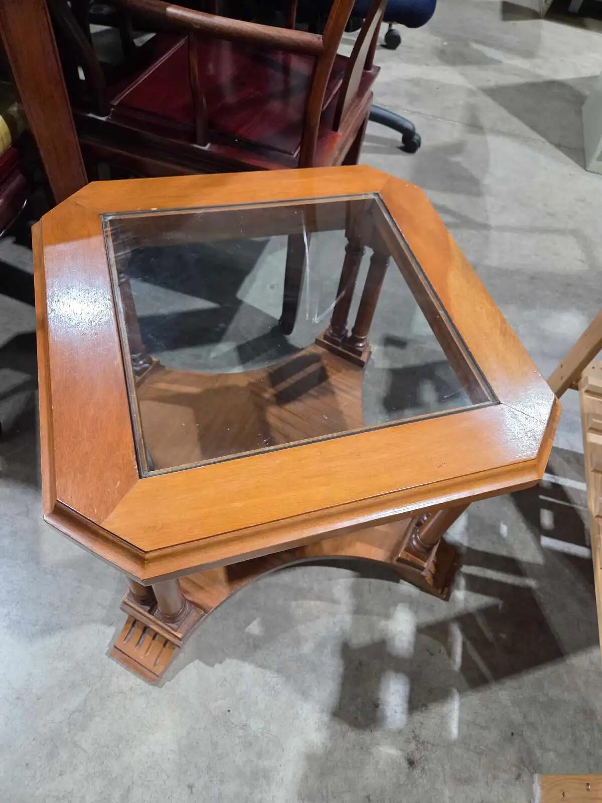 Glass Top Wooden Table