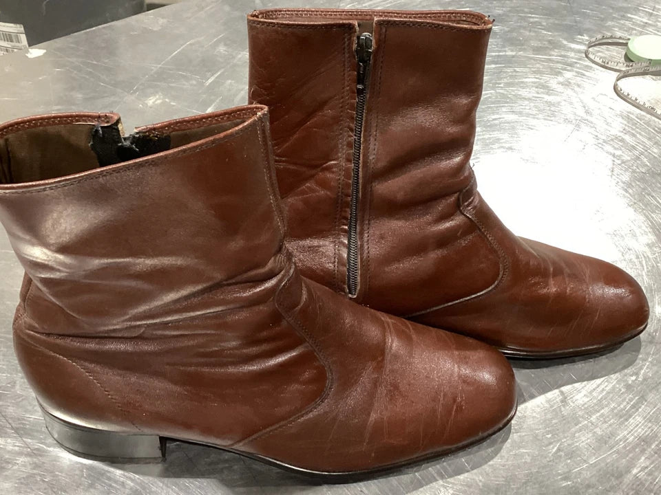 Vintage Brown Leather Side-Zip Ankle Boots