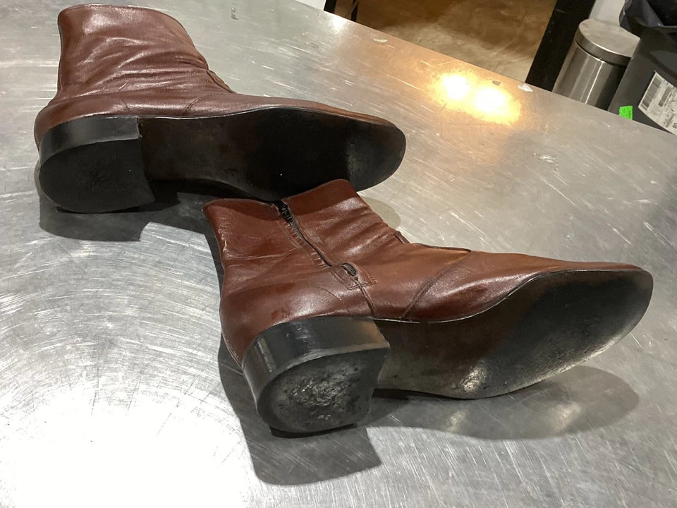 Vintage Brown Leather Side-Zip Ankle Boots